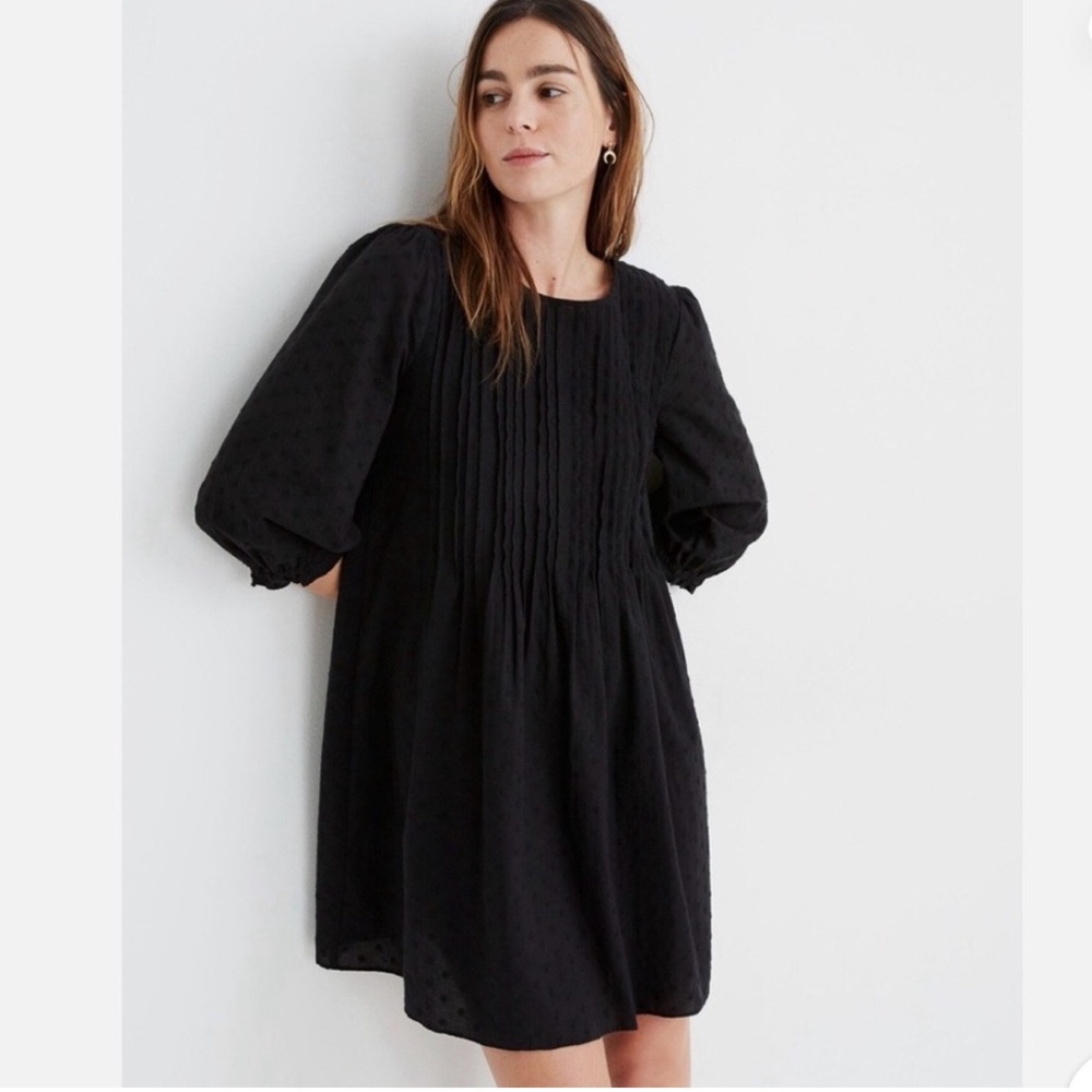NWT Madewell Pintuck Embroidered Black Mini Dress